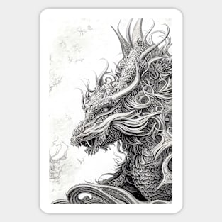 Dragon Legend Wild Nature Illustration Line Epic Illustration Line Art Sticker